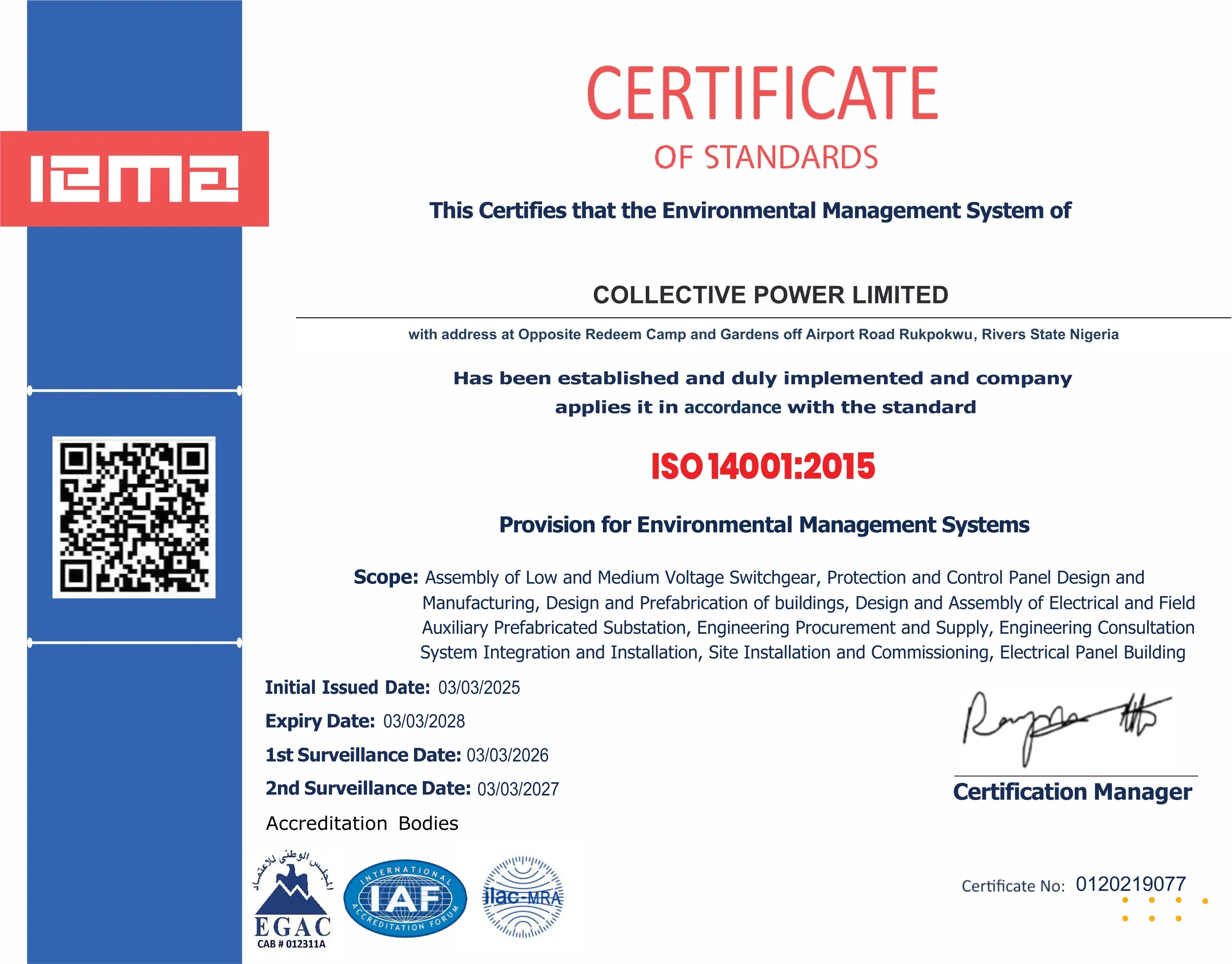Collective Power Attains ISO 14001:2015 Certification
